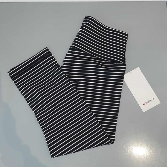 Lululemon Wunder Under Crop (HR) *Luxtreme 21" Parallel Stripe Bl/Wh NWTags - Picture 8 of 9